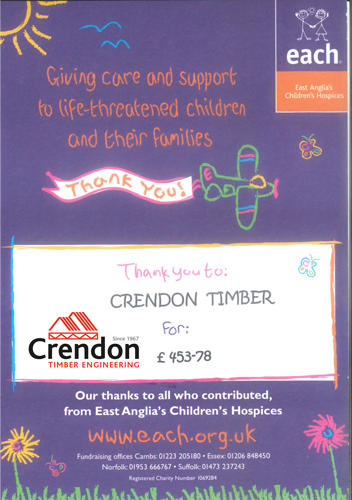 Thank you to everyone at Crendon for your donation to the East Anglia’s Children’s Hospices