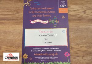 We are pleased to advise that our customers have helped us to raise an amazing £853 for the East Anglia Children's Hospices - 01/11/22