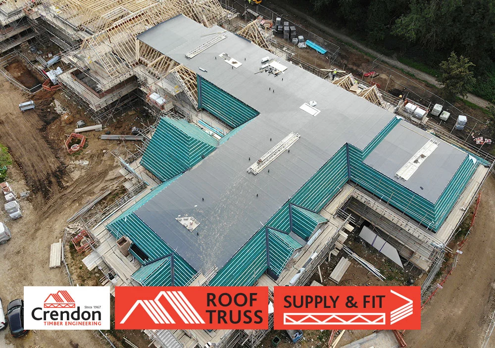 Birdseye view of Roof Truss on building