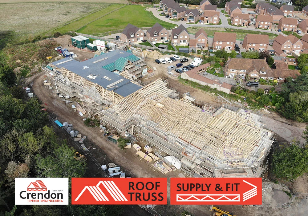 Birdseye view of rood truss on a big building