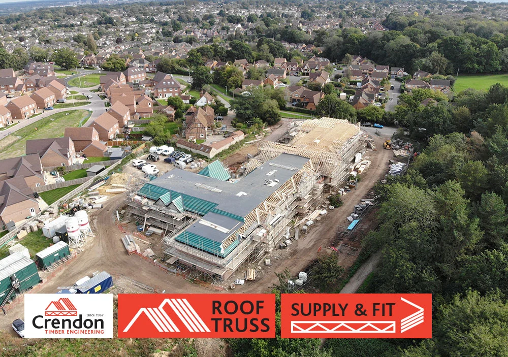 Birdseye view of timber Roof Truss on a big building