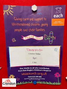 We are delighted to have raised £995.00 in donations for the East Anglian Children’s Hospice - bringing our overall donation total to £17,033.13. Thank you to all our customers and employees who helped with this.