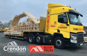 Full load of 14m span Top Hat Attic Trusses being delivered this week 100% On Time In Full, for a new house in Hornchurch