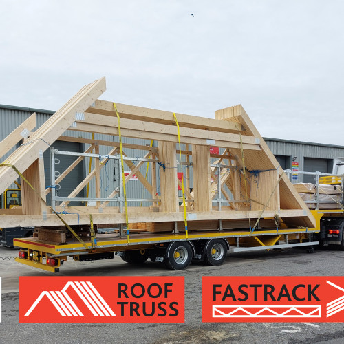 Maiden delivery this week for our latest new trailer unit with a full load of 11m Top Hat Attic Trusses, all delivered 100% On Time In Full for an attic extension project in Eastwood Nottingham.