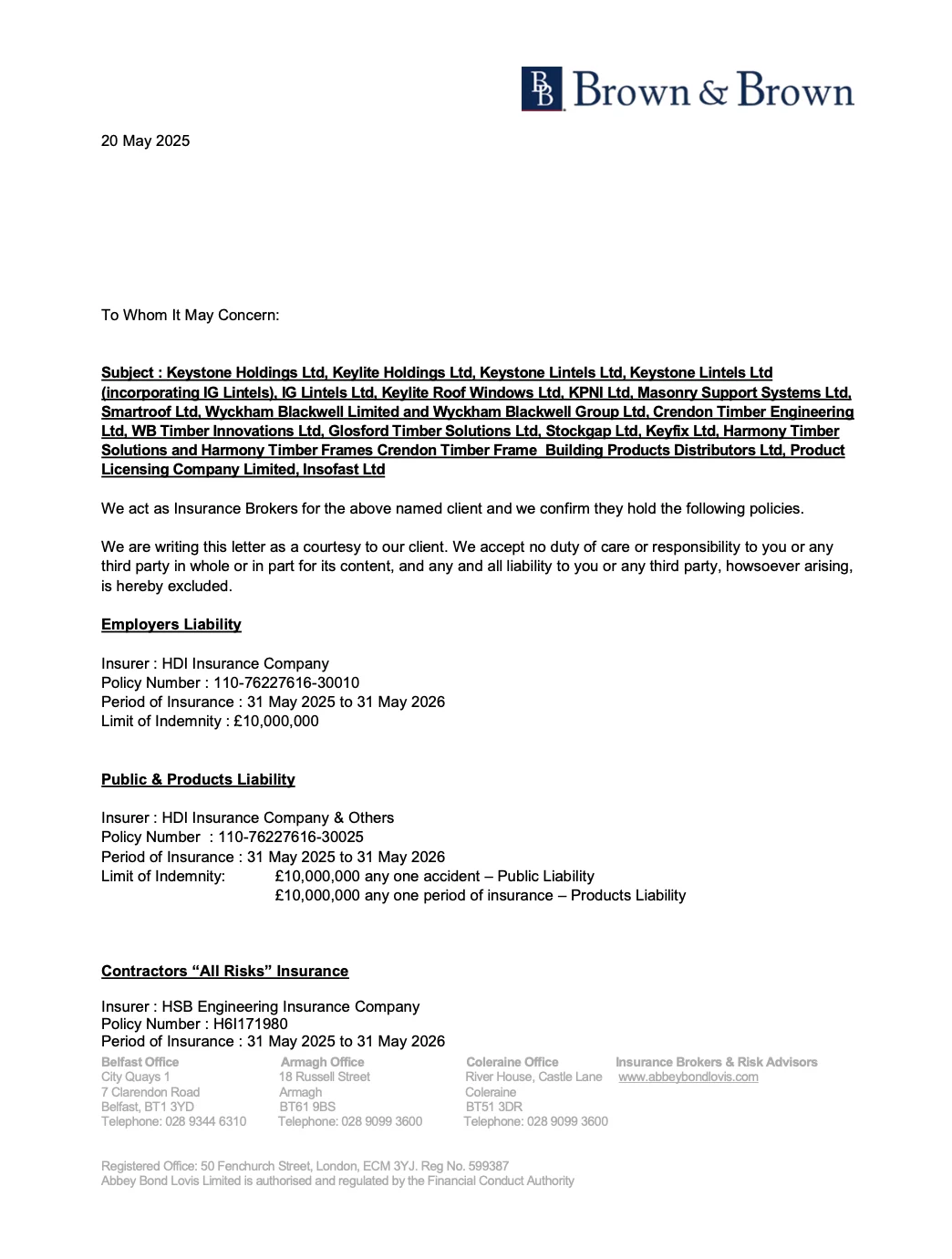 Insurance letter