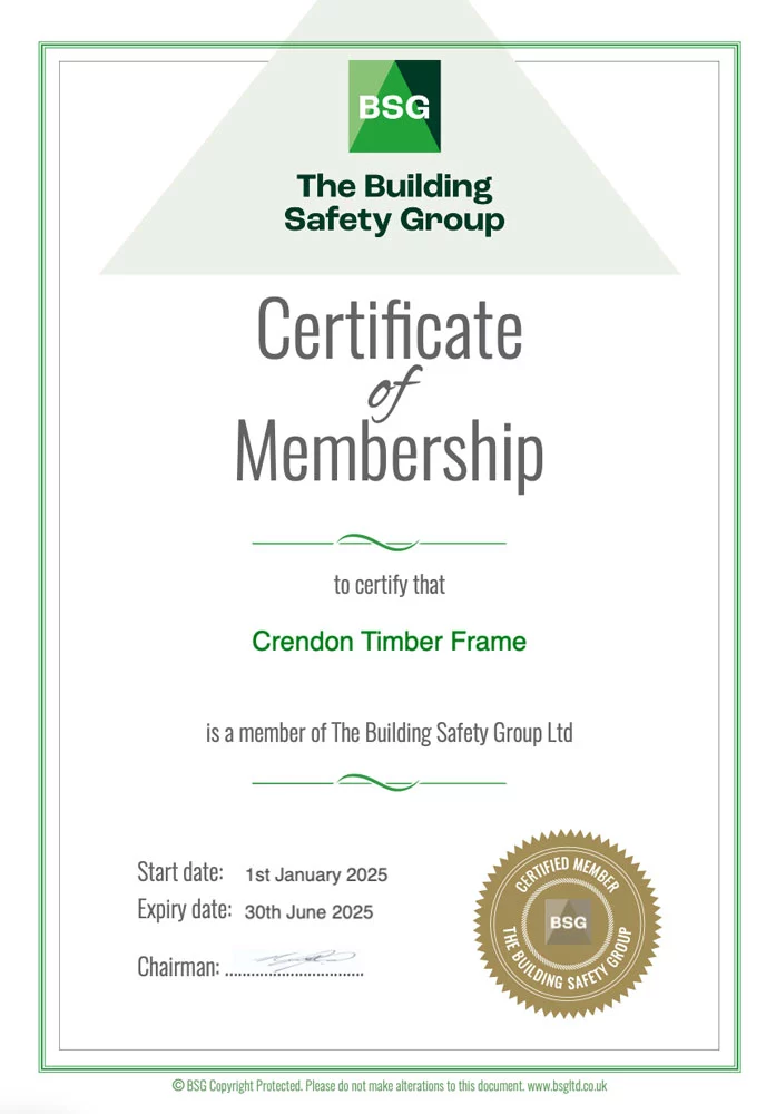 BSG Certificate for Crendon Timber Frame