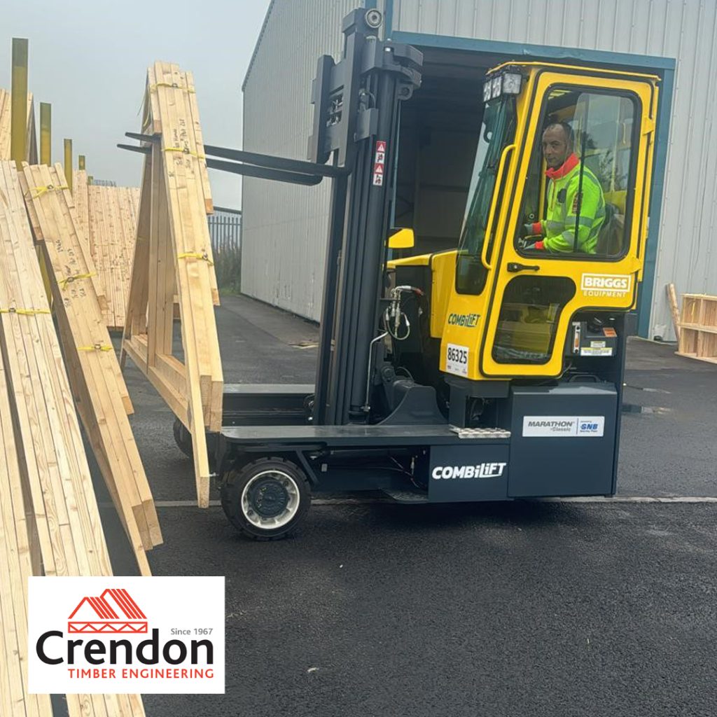 Forklift lifting up timber frames