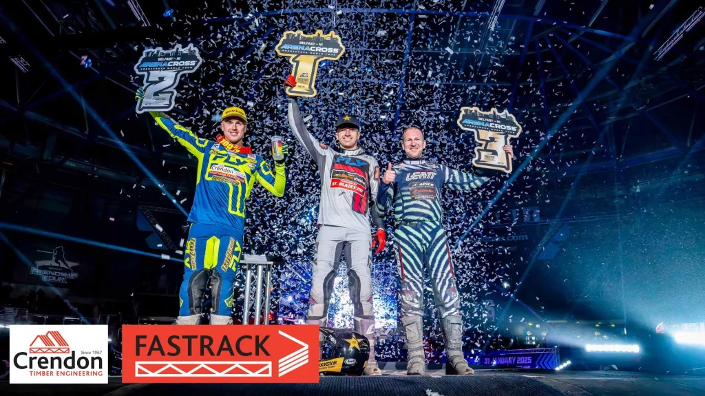 Motocross riders on podium after race