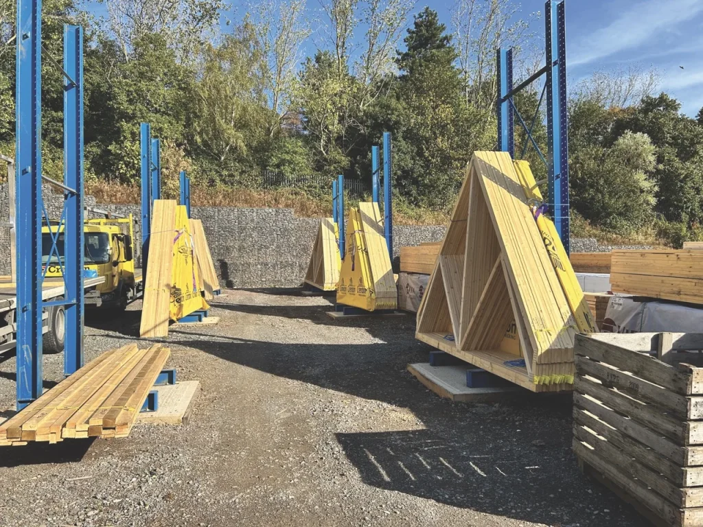 Roof trusses in timber yard