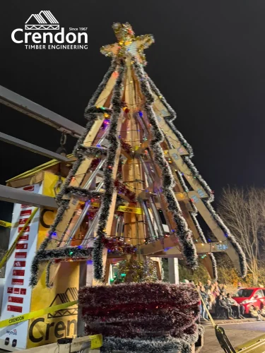 Wooden framed Christmas tree on back of Crendon flatbed lorry