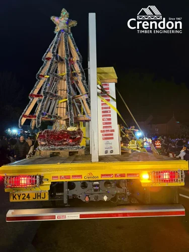 Wooden framed Christmas tree on back of Crendon flatbed lorry