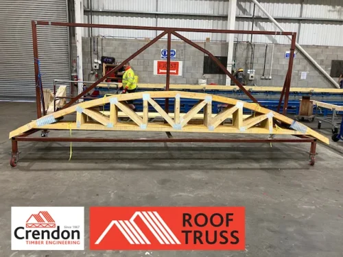 A beautifully designed and manufactured set of curved Roof Trusses for a customer in Gloucester, expertly designed by our team at Bridgend to meet the exact project requirements, combining structural integrity with stunning visual impact. 