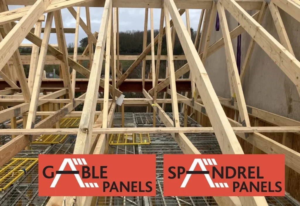 Roof of a building formed by Gable Panels and Spandrel Panels