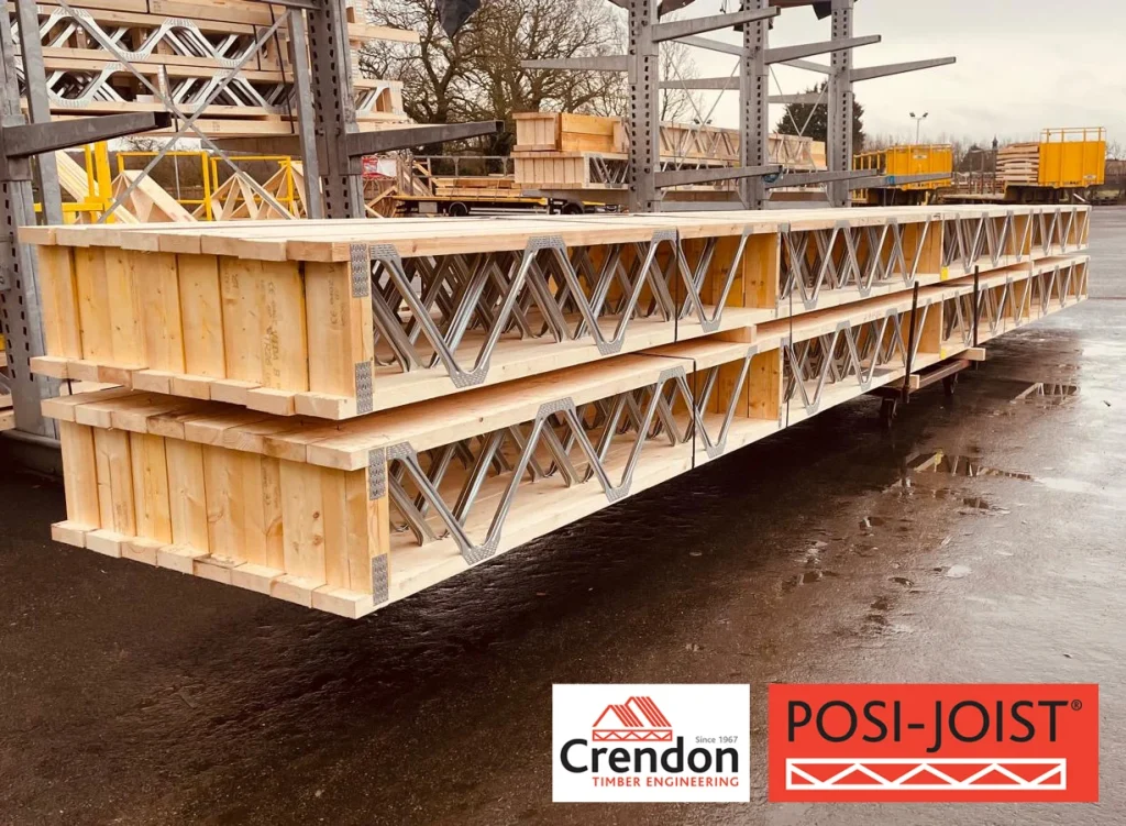 Posi-Joists on racking outside in a yard