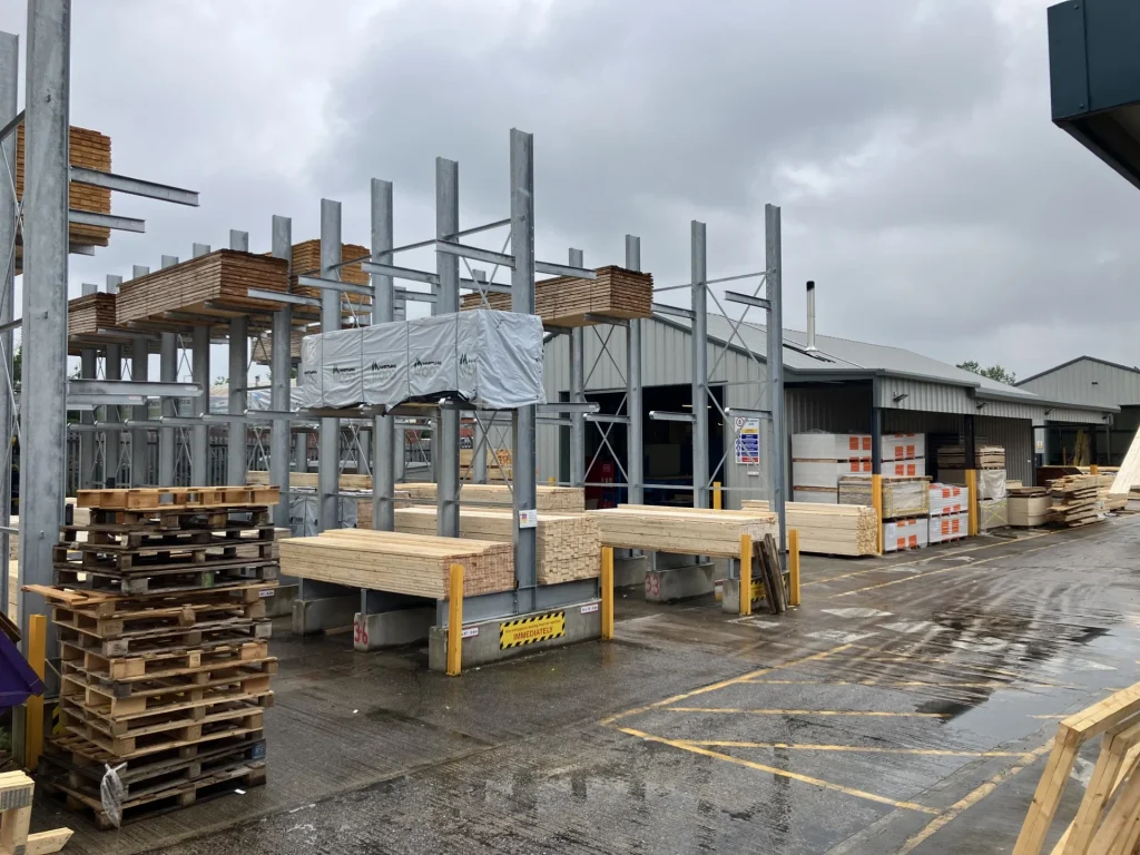 Outdoor storage area holding materials on a wet day