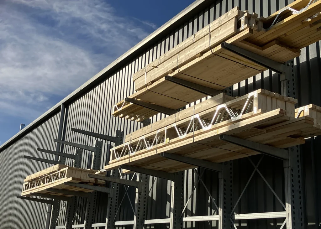 Outdoor racking holding Posi-Joists and materials