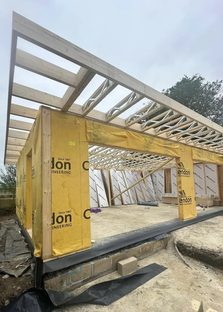 Building structure under construction made up of various Crendon products