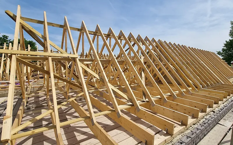 Roof of a building under construction made up of Roof Trusses