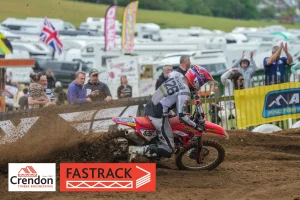 A motocross rider going round the bend.
