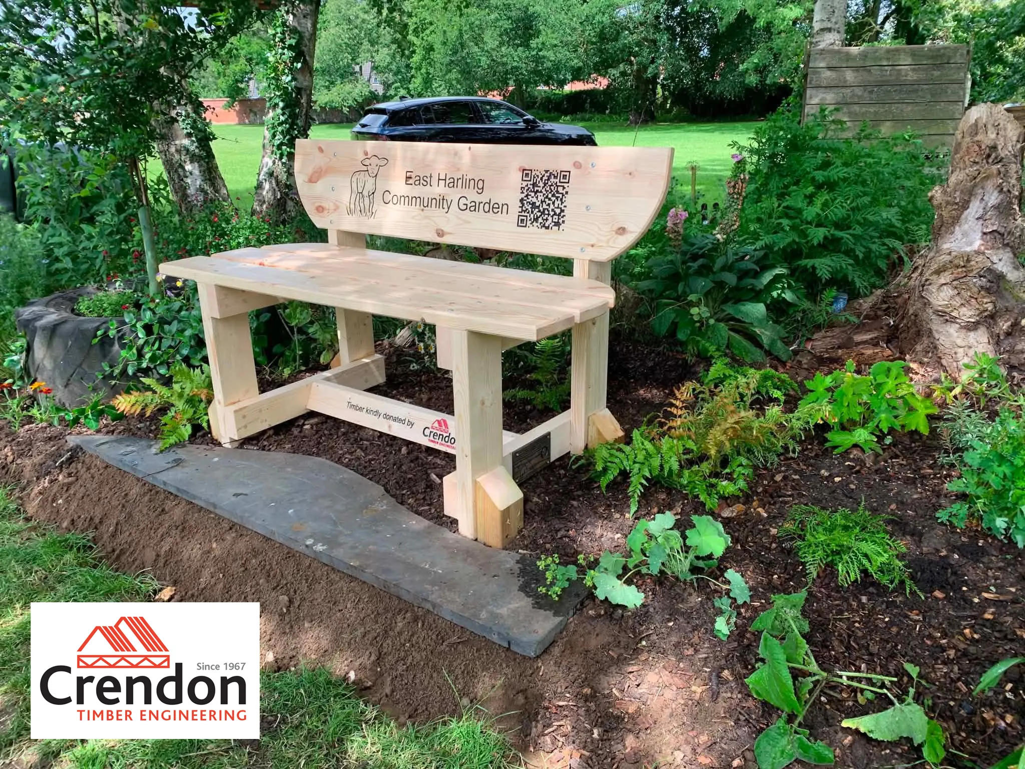 Timber bench in a garden