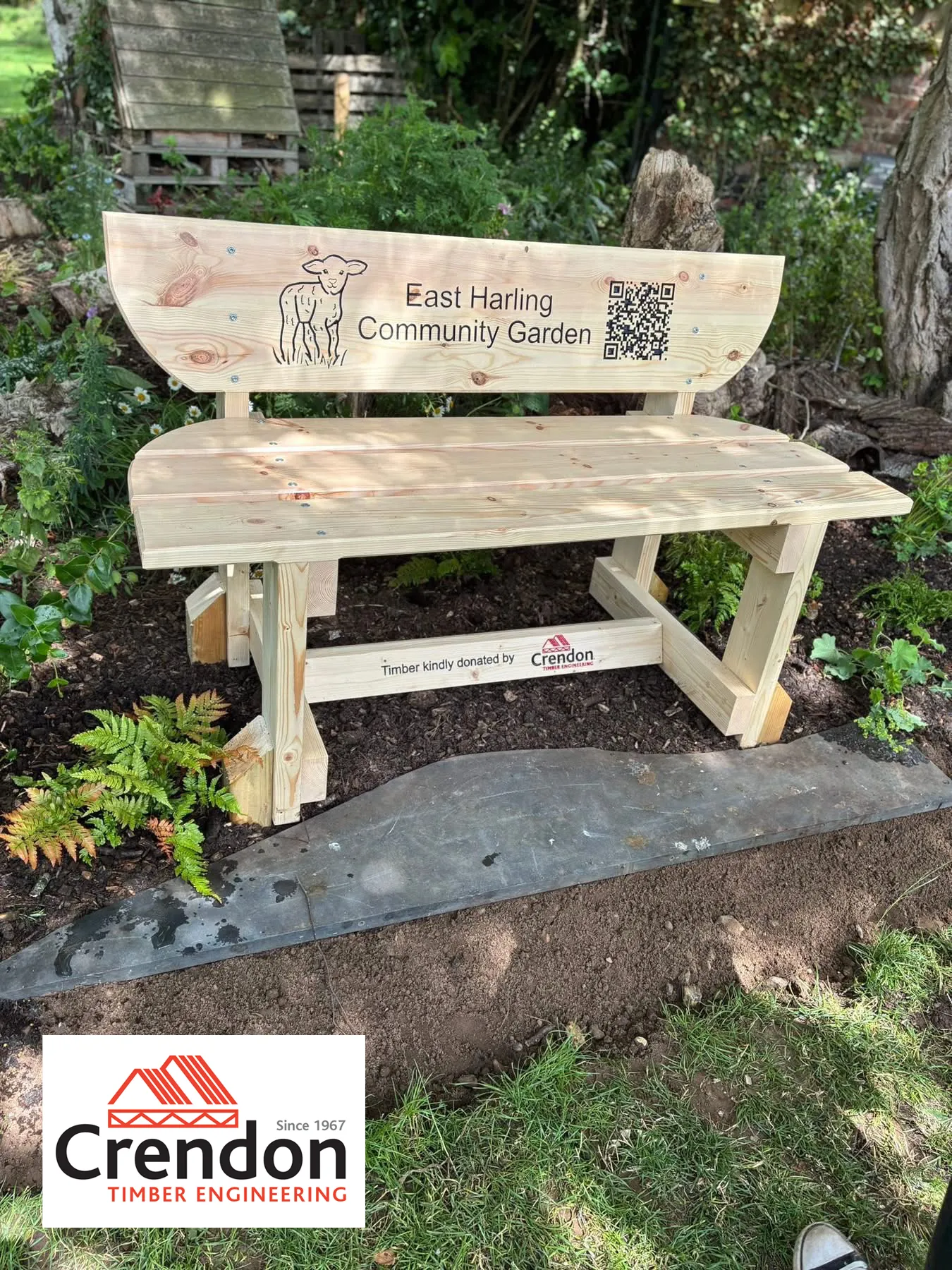 Timber bench in a garden