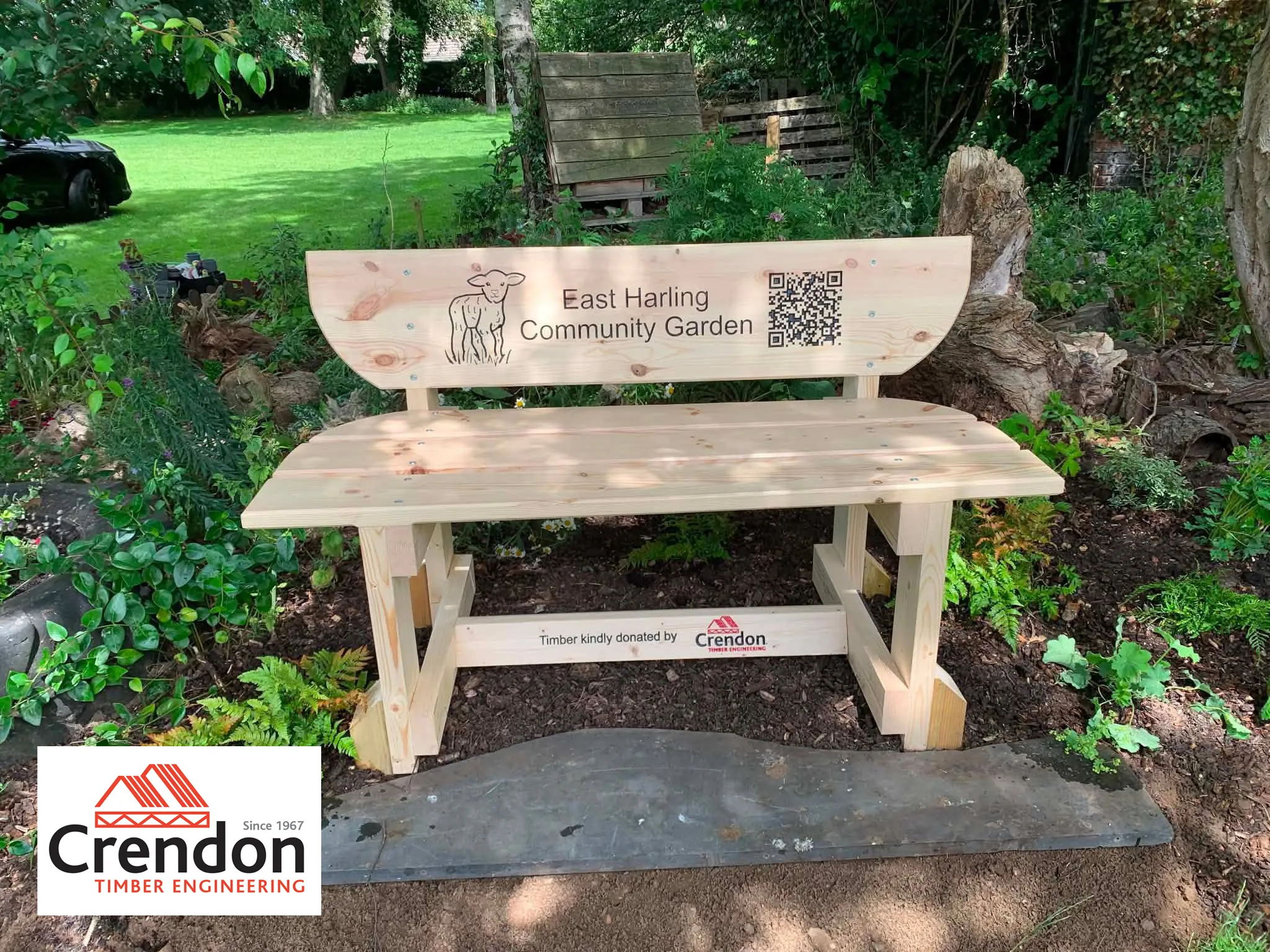 Timber bench in a garden 