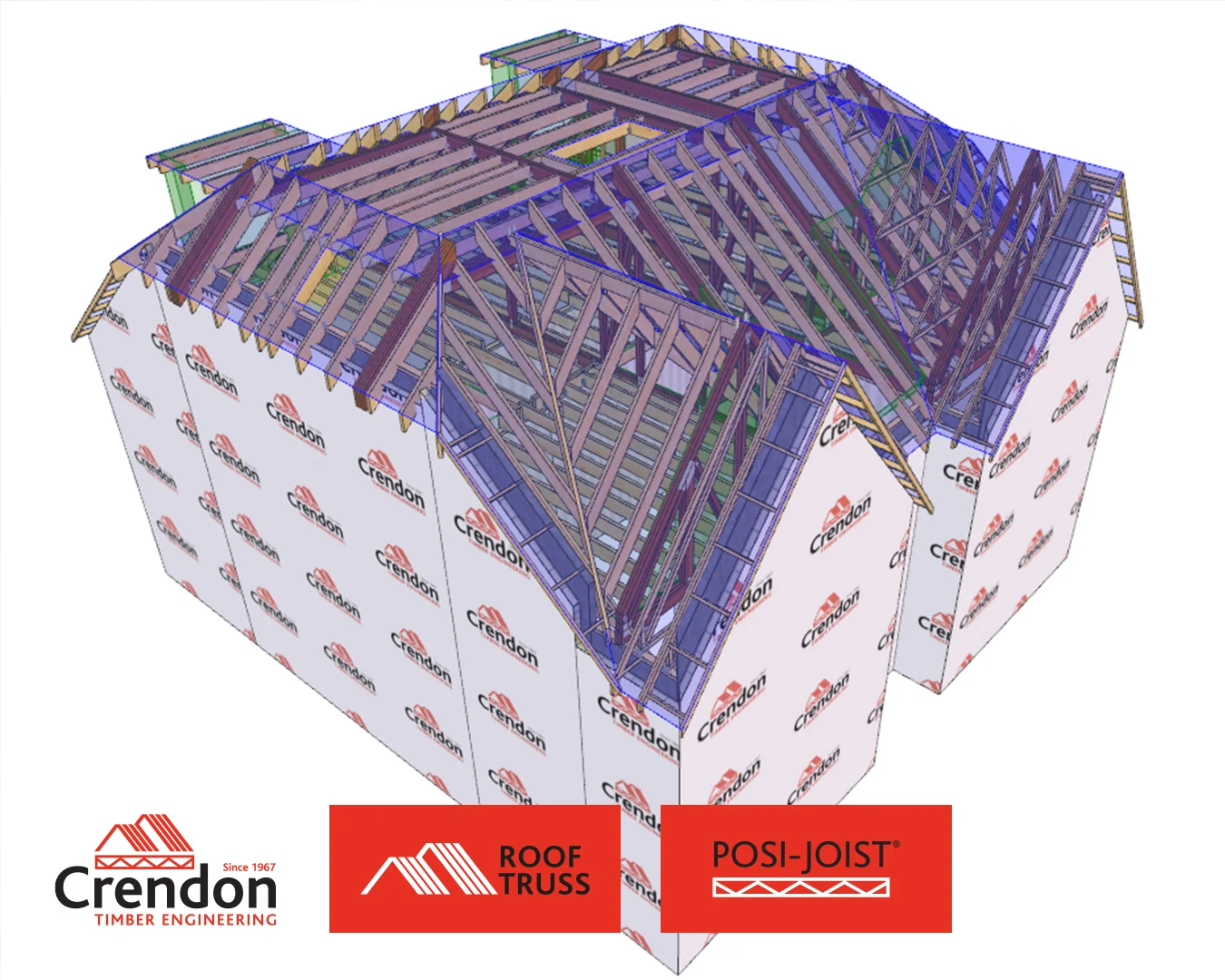 Render of the Roof solution provided by Crendon Timber Engineering