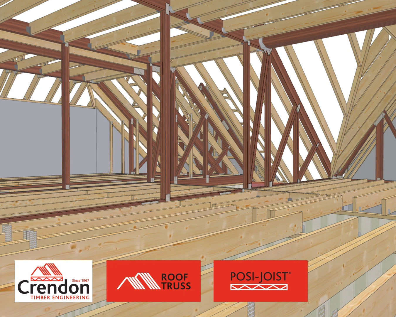 Render of the inside of the roof solution provided by Crendon Timber Engineering