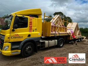 yellow lorry with roof truss