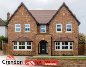 Large red brick home and garden